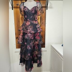 Lulu's Floral Black and Pink Layered Dress